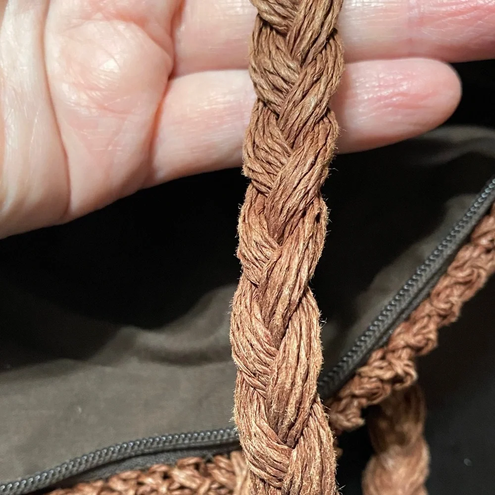 Jacqueline Ferrar vintage Brown paper straw Woven double handle Tote Bag